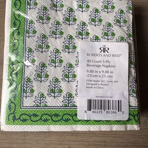 Roberts and Reid Green and White Beverage Napkins